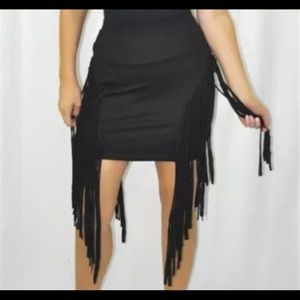 COPY - Black Fringed Sides Cowgirl Bodycon Mini Skirt New